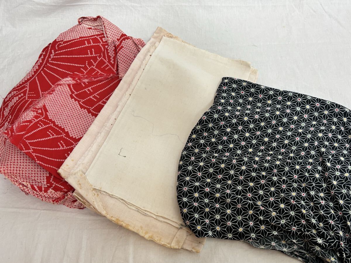 生地 布地 古布 3枚 着物 リメイク 昭和レトロ きもの 和装 和服 ハギレ拍卖