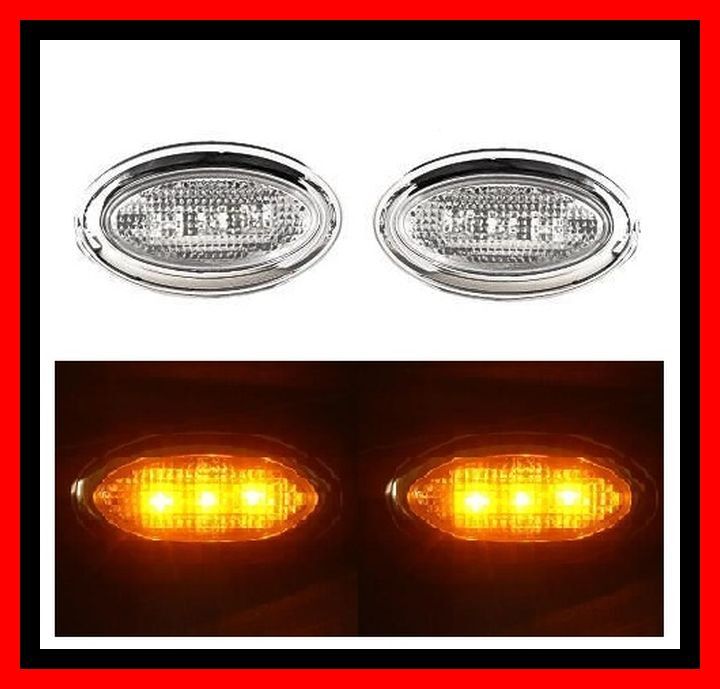 【稀少/輸入車】汎用 LED クリスタルサイドマーカー クリア フェンダー マーカー ウインカー オレンジ アンバー点灯 貼付け式 左右セット拍卖