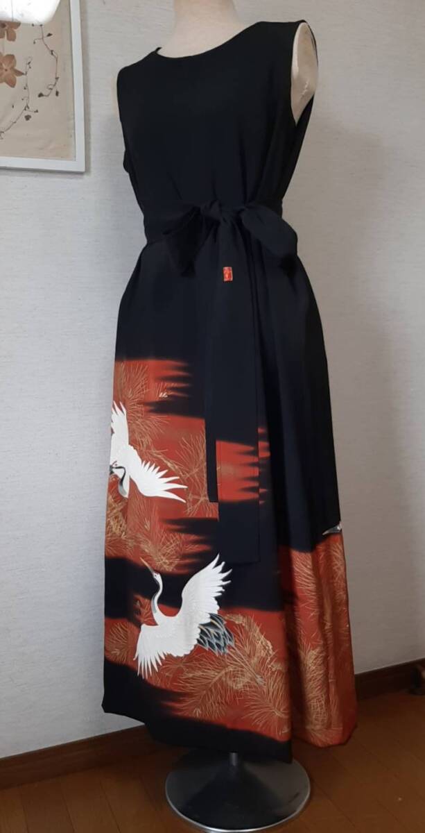 【送料無料】着物リメイク ハンドメイド 1点物 留袖リメイク ロングワンピース ベルト付き拍卖
