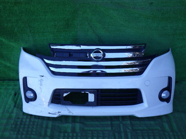 B21A 前期 デイズルークス ハイウェイスター 純正フロントバンパー おまけ 左 右 フォグ カバー ロアグリル付 BA0型 白 パール 6400F833ZZ拍卖