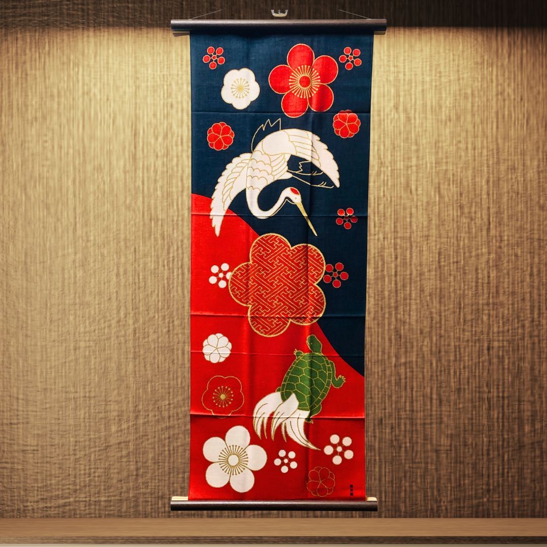 濱文様 絵手ぬぐい 鶴亀絵図 干支 お正月 冬 縁起 手拭い 2026年冬新柄 メール便対応拍卖