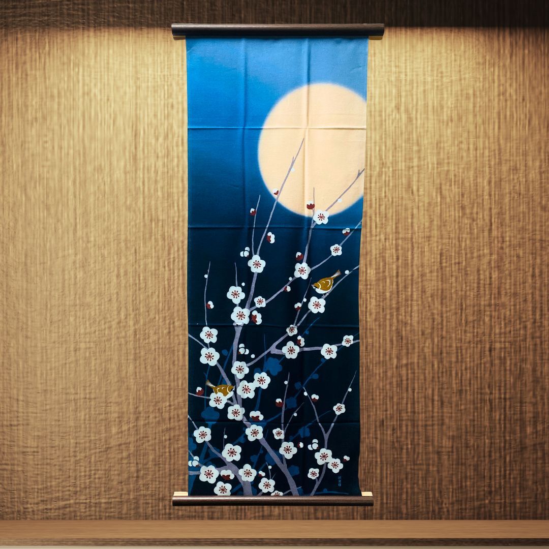 濱文様 絵手ぬぐい 早咲き梅と雀 干支 お正月 冬 縁起 手拭い 2026年冬新柄 メール便対応拍卖