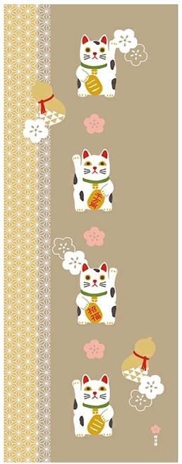 濱文様 絵手ぬぐい ほっこり瓢箪と招き猫 お正月 冬 縁起 手拭い おしゃれ かわいい 日本製拍卖