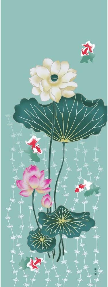 濱文様 絵手ぬぐい 鈴木其一 蓮に金魚図 夏 手拭い 90×34cm メール便対応 ポイント消化拍卖