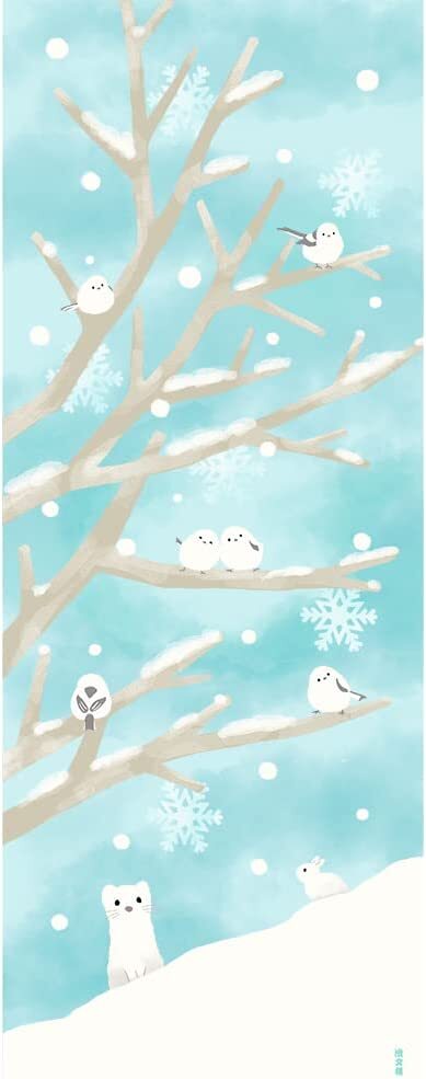 濱文様 絵手ぬぐい 雪あそび お正月 冬 縁起 手拭い シマエナガ拍卖