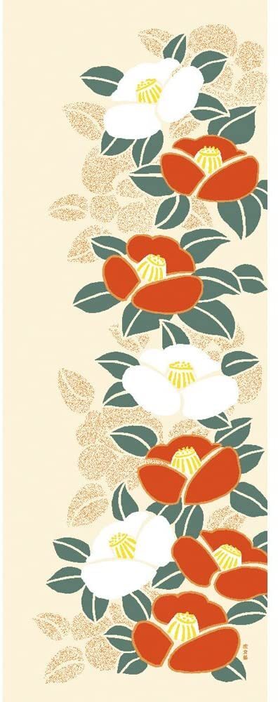 濱文様 絵手ぬぐい 椿によせて 冬 お正月 縁起 手拭い メール便対応拍卖