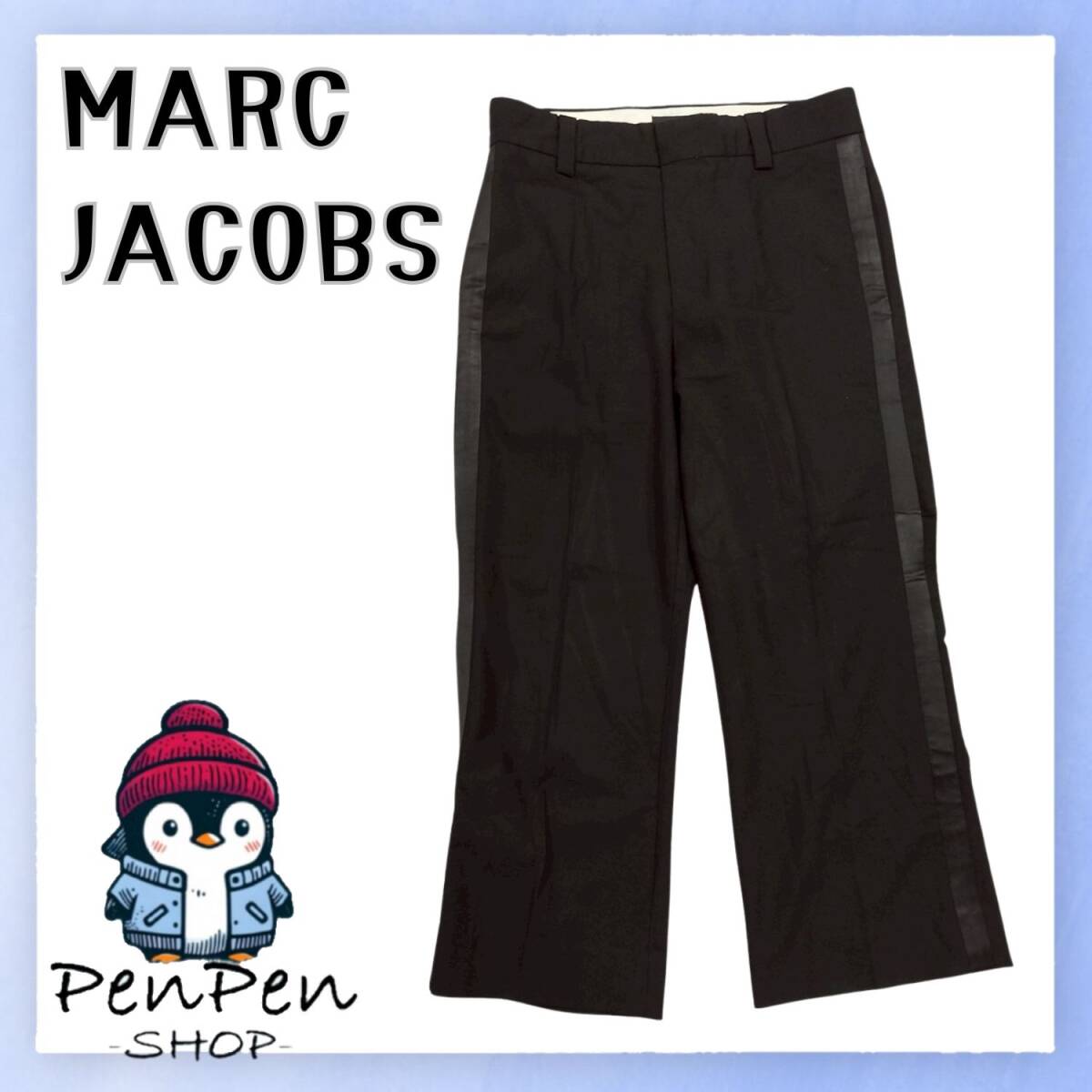 ストレッチ MARC JACOBS マークジェイコブス レディース ウールパンツ ブラック 0 Sサイズ シルク切替 高級感 ポルトガル製 セミワイド拍卖