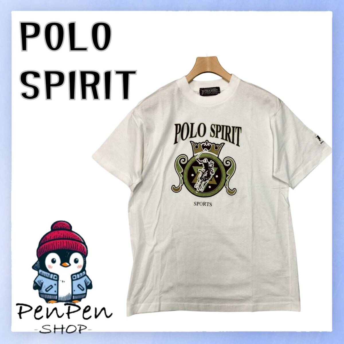 POLO SPIRIT ポロスピリット メンズ 半袖 Tシャツ クラウン ロゴ プリント 綿100% ホワイト 白 Mサイズ カジュアル 定番 カジュアルウェア拍卖