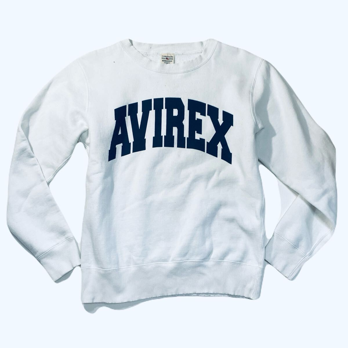 AVIREX アヴィレックス スウェット トレーナー プリントロゴ ミリタリー トップス メンズM 白紺 拍卖