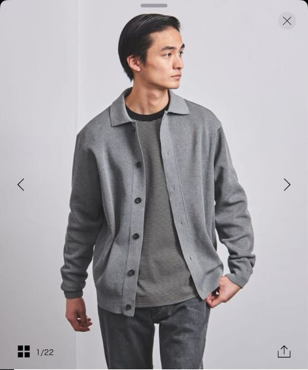 美品 19,910円 UNITED ARROWS ユナイテッドアローズコットン/ポリエステル アゼ ポロカーディガン チャコールグレー Mサイズ拍卖