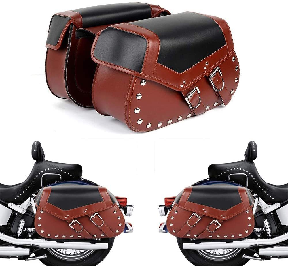 バイクサドルバッグ 特大PVC合成皮革絶縁スローオーバーヘビーデューティサドルバッグツールバッグ 防水サイドバッグ ブラウン色拍卖