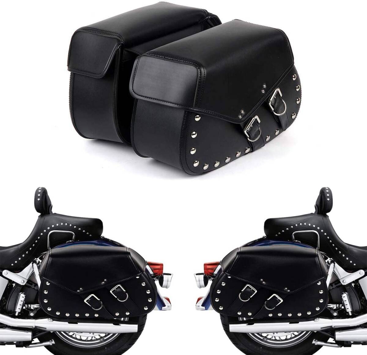 バイクサドルバッグ 特大PVC合成皮革絶縁スローオーバーヘビーデューティサドルバッグツールバッグ 防水サイドバッグ| ハンドルバーバッグ拍卖