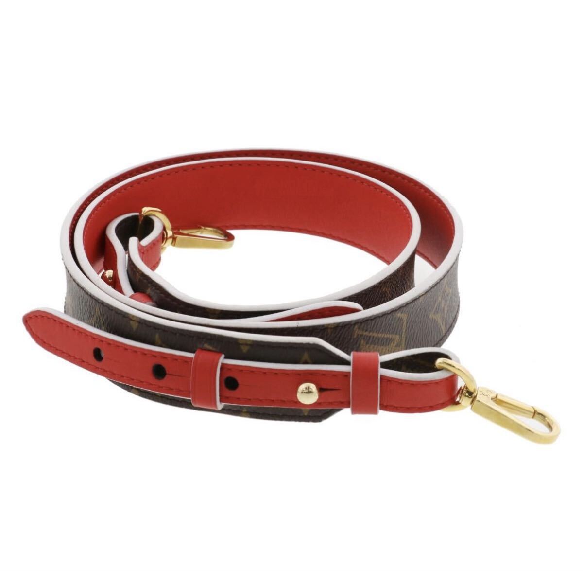 【美品】LOUIS VUITTON ルイ・ヴィトン ショルダーストラップ モノグラム×レッド レザー ゴールド金具 PL0149 made in Italy プレミアム拍卖