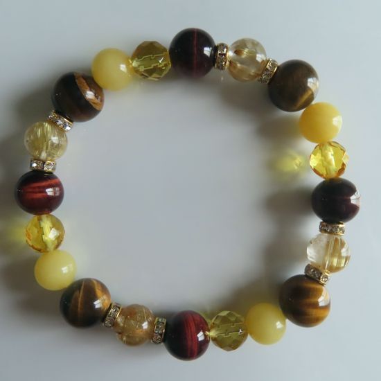 送料無料。タイガーアイ、ルチルクォーツ、シトリン、イエローカルサイトのブレスレット拍卖
