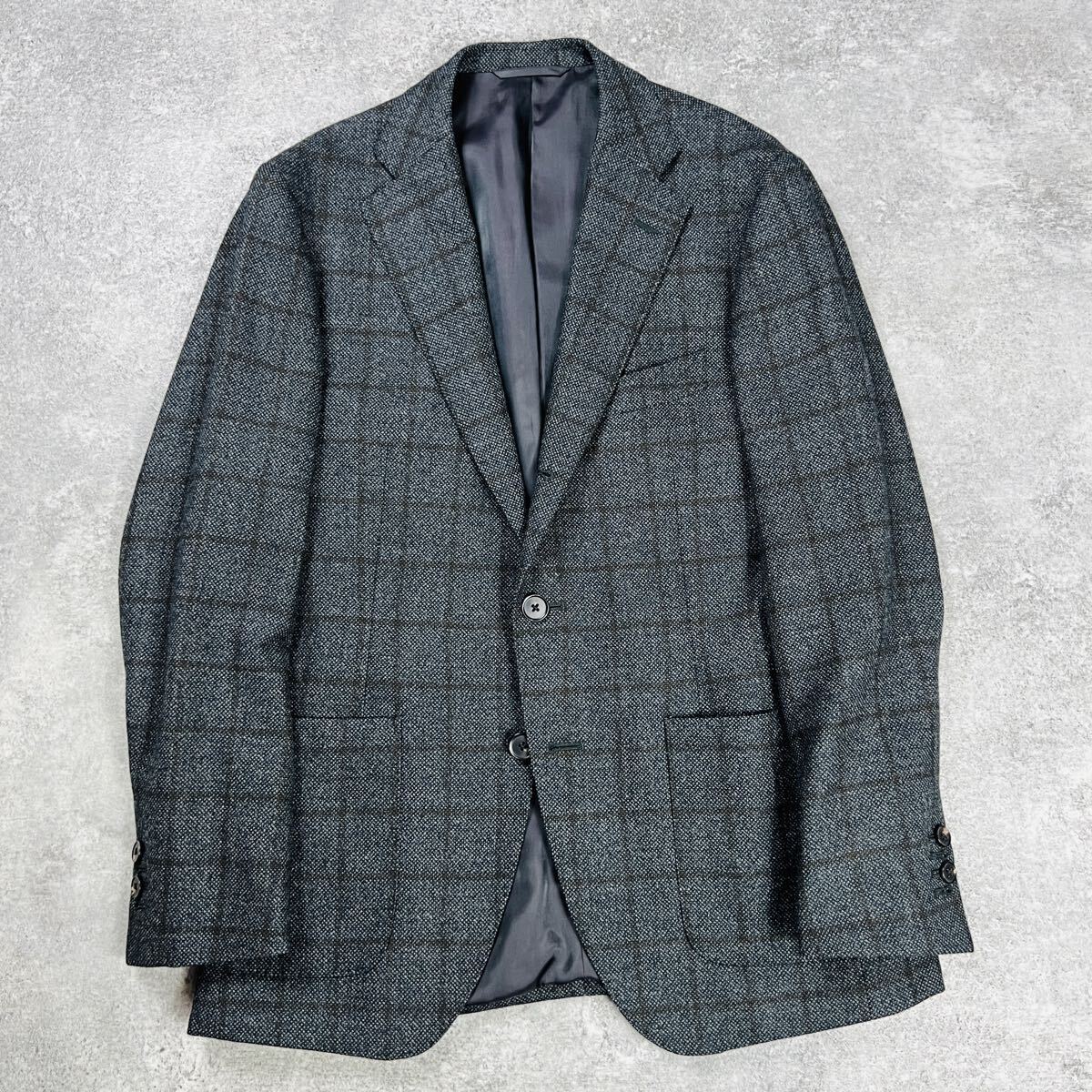 Universal Language ユニバーサルランゲージ テーラードジャケット グレー チェック柄 REDA生地 ウール JA76拍卖