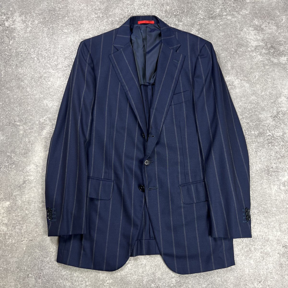 ISAIA イザイア テーラードジャケット ネイビー ストライプ シングル 段返り3つボタン ウール サイズ48 JA78拍卖