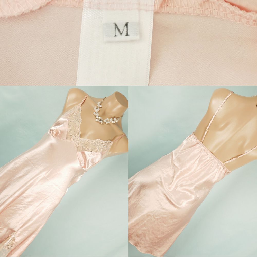 5977 光沢レトロ柄レース スリップ M ピンク拍卖