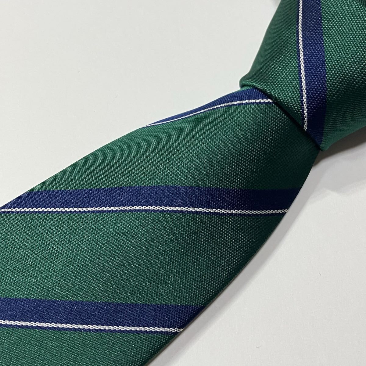 仙台大学 刺繍 ストライプ ポリ ネクタイ 古着 グリーン ネイビー ホワイト 593-1拍卖