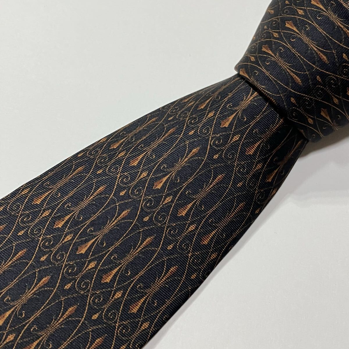 アート パターン柄 シルク ネクタイ 古着 ブラック ブラウン 595-3拍卖