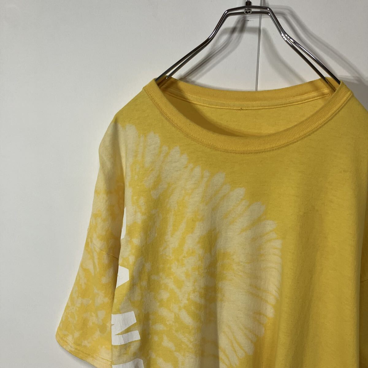 古着 アート 両面 プリント クルーネック 半袖 Tシャツ 大きいサイズ 一点物 イエロー拍卖