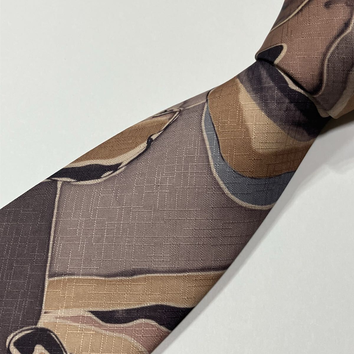 アート ポリ ネクタイ 古着 ベージュ ライトブラウン ブルー チャコール パープル 627-1拍卖