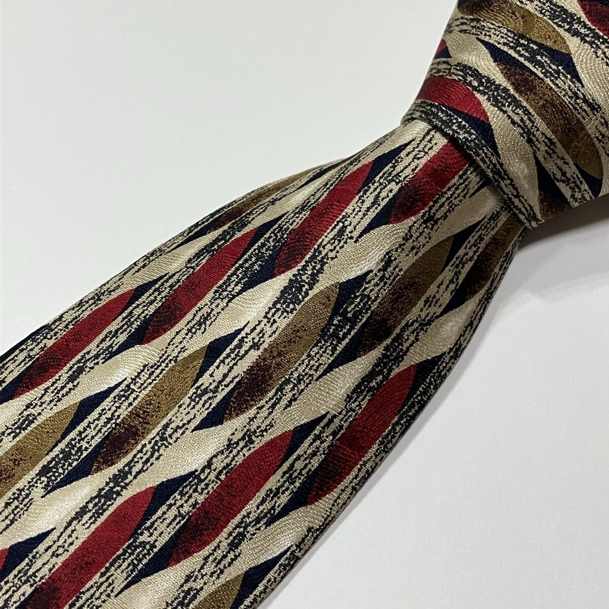 交差 ストライプ シルク ネクタイ 古着 ライトブラウン ブラウン レッド ネイビー ブラック 630-3拍卖