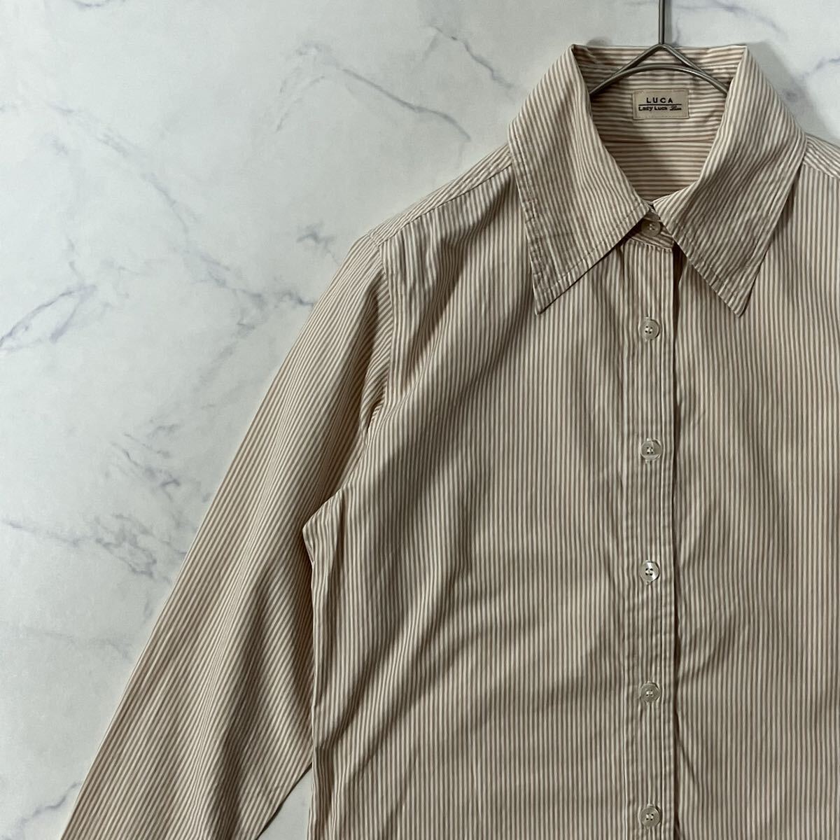 LUCA LADY LUCK LUCA ルカレディラックルカ ストライプ ラウンドカット 長袖 シャツ オレンジ ホワイト 1拍卖