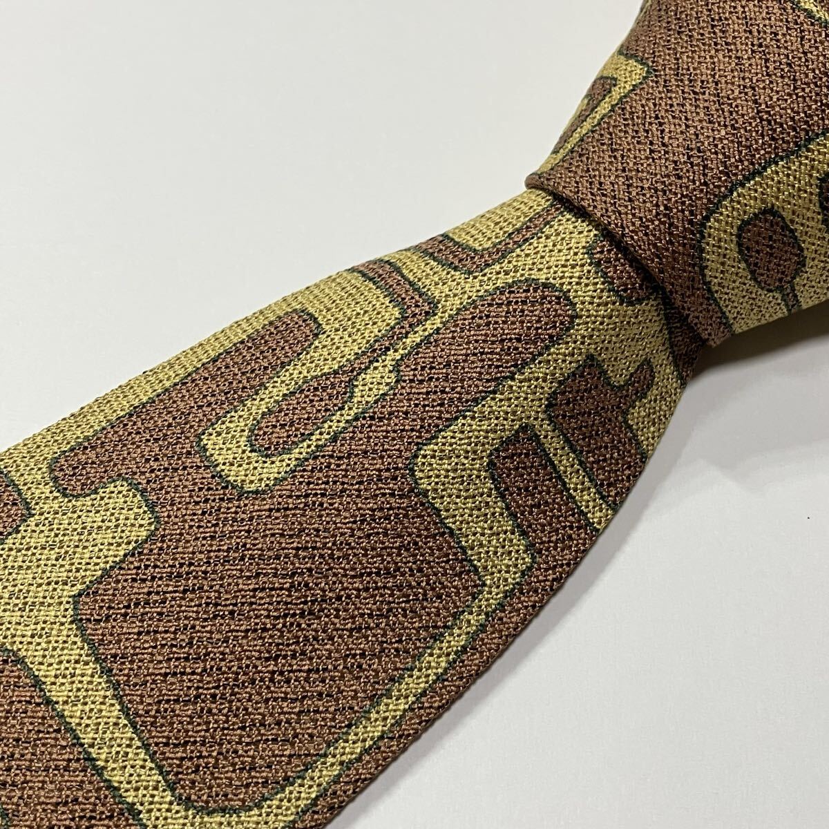 アート シルク ネクタイ 古着 テラコッタ イエロー グリーン 634-8拍卖