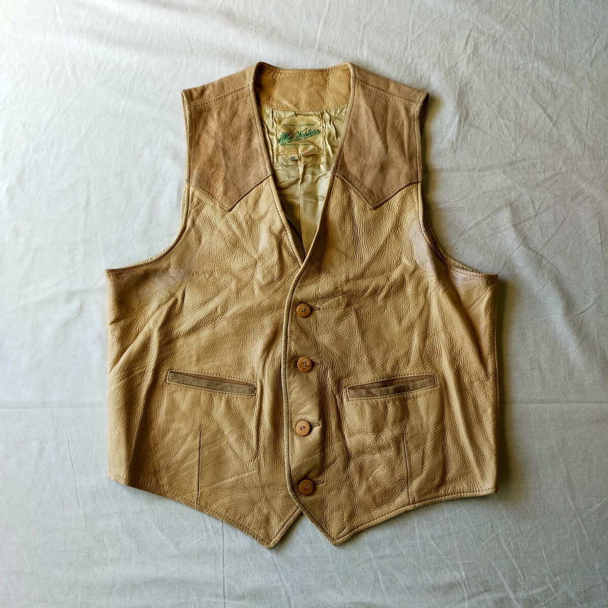 古着 mid western レザーベスト 鹿革 70s アメリカ製拍卖