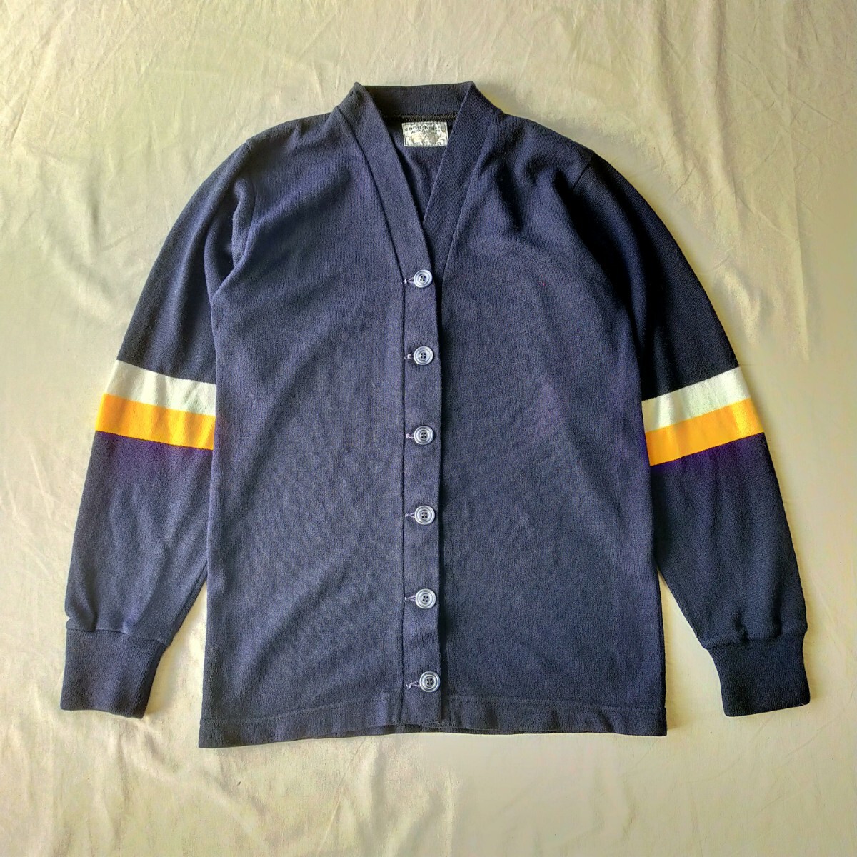 古着 sand knit ニットカーディガン アクリルニット レタード 70s拍卖