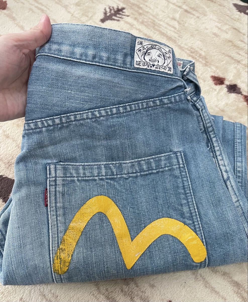 A★EVISU エヴィス★デニムパンツ ジーンズ 32インチ ライトブルー カモメペイント ジーパン 布タグ拍卖