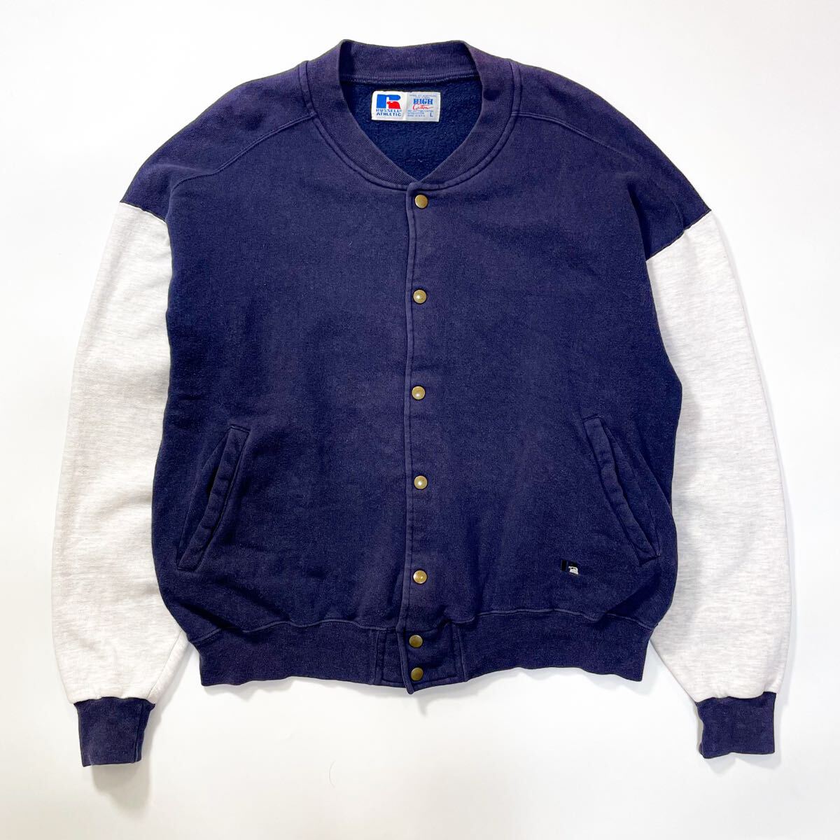 80s 90s Russell ラッセル High cotton ハイコットン スウェット ビンテージ アメリカ製 usa old L スタジャン ブルゾン 2トーン ネイビー拍卖
