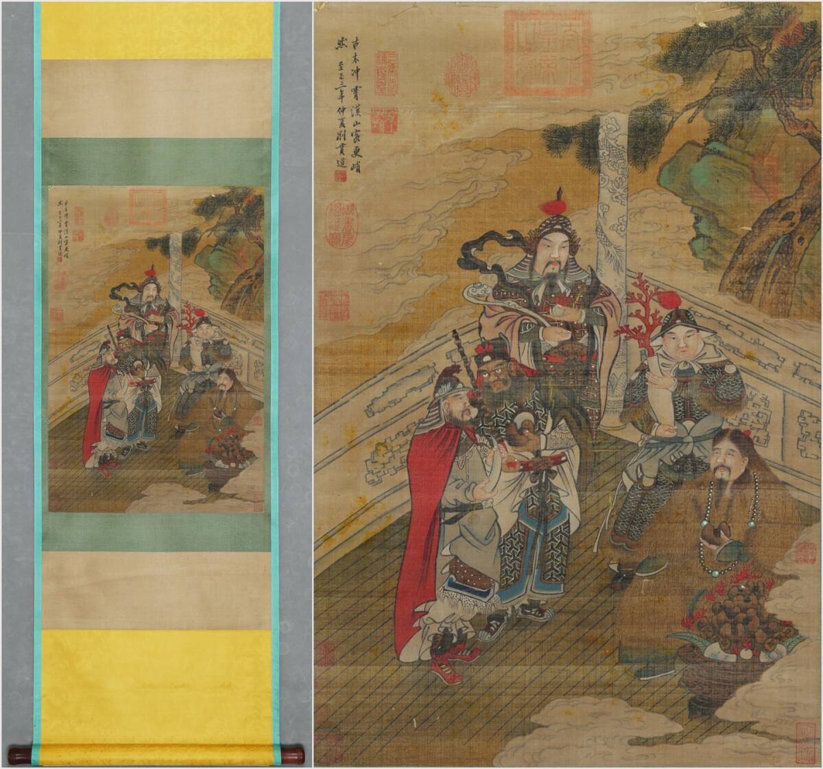 古美術 掛け軸 中国・元時代 「劉貫道書」 絹本 【神将図】 立軸 書道 巻き物 肉筆保証 唐物 古画 画心70x47cm LT-251012拍卖