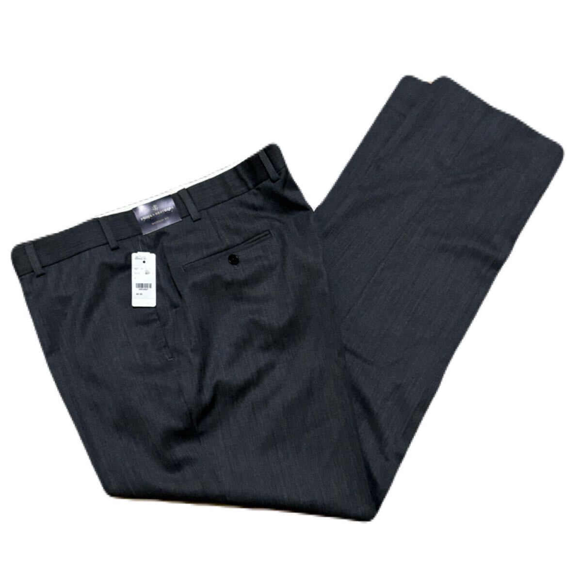 新品タグ付き BROOKS BROTHERS ボトムス ブラック ウール100 w42 l32 ビッグサイズ スラックス 縞模様 格子柄拍卖