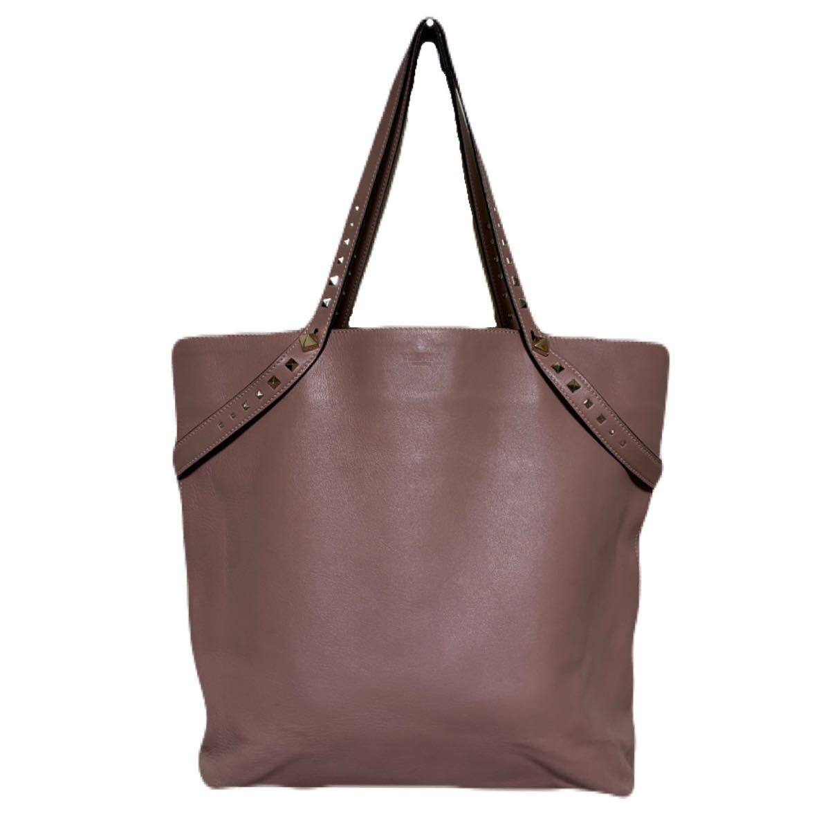 VALENTINO GARAVANI ヴァレンチノ・ガラヴァーニ ラブスタッズ トートバッグ レザー ピンクベージュ ロックスタッズ拍卖