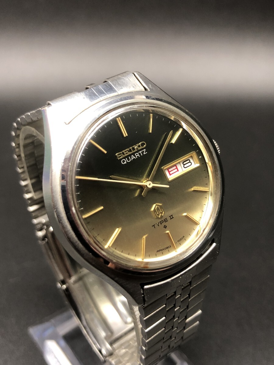 オールドクオーツの名品◆セイコー【TYPE2】グリーングラデーションダイヤル◆諏訪精工舎1976年製◆SEIKOベルト◆新品電池交換済(好調稼働)拍卖