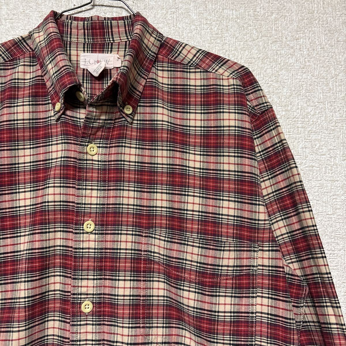 90s OLD J.CREW ジェイクルー チェック柄 長袖シャツ ボタンダウンシャツ Sサイcotton100%拍卖