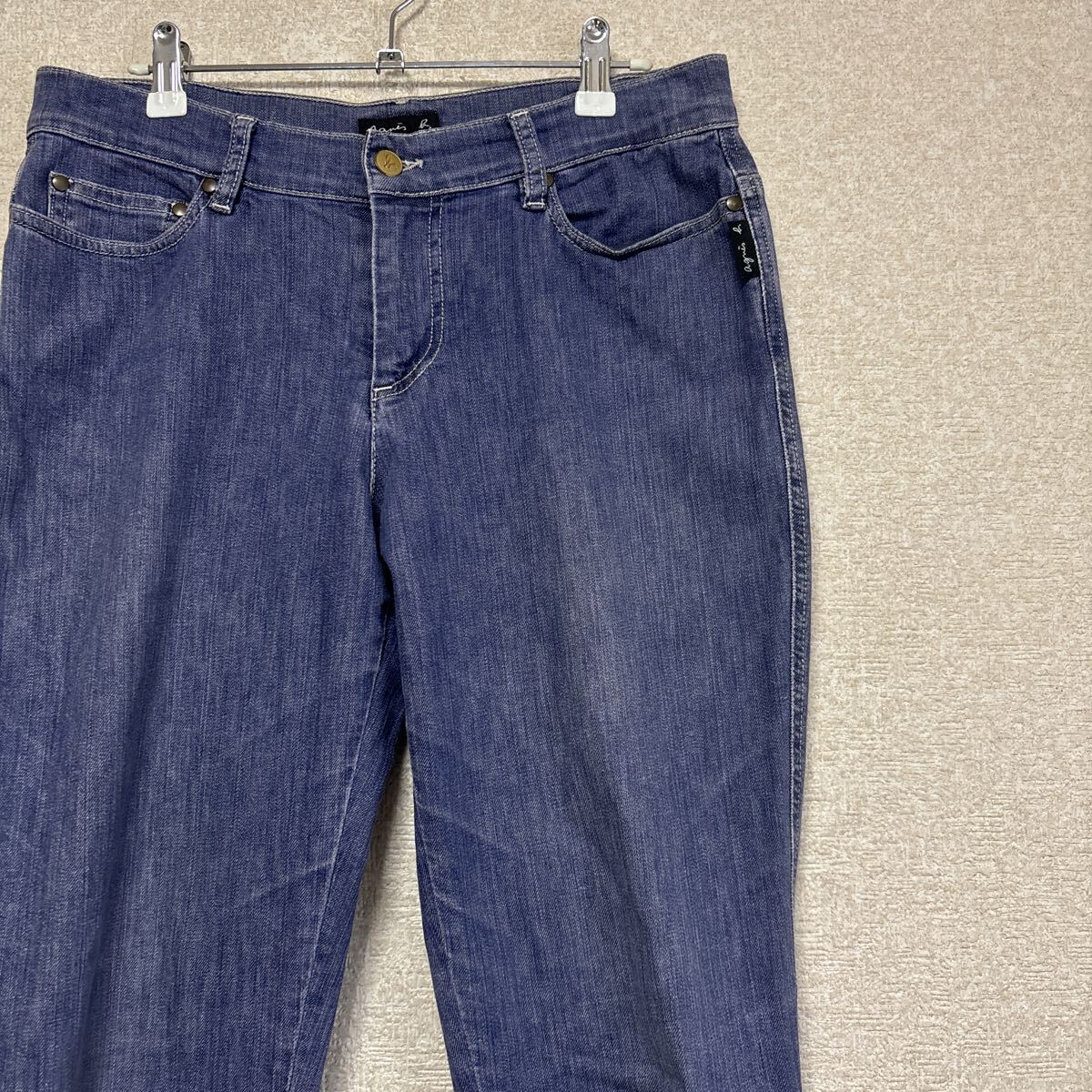 agnes b アニエスベー テーパードデニム 裾ジッパー 刻印ボタン 茶タグ ブルー 42 レディースXLサイズ相当 1206-2819 10W拍卖