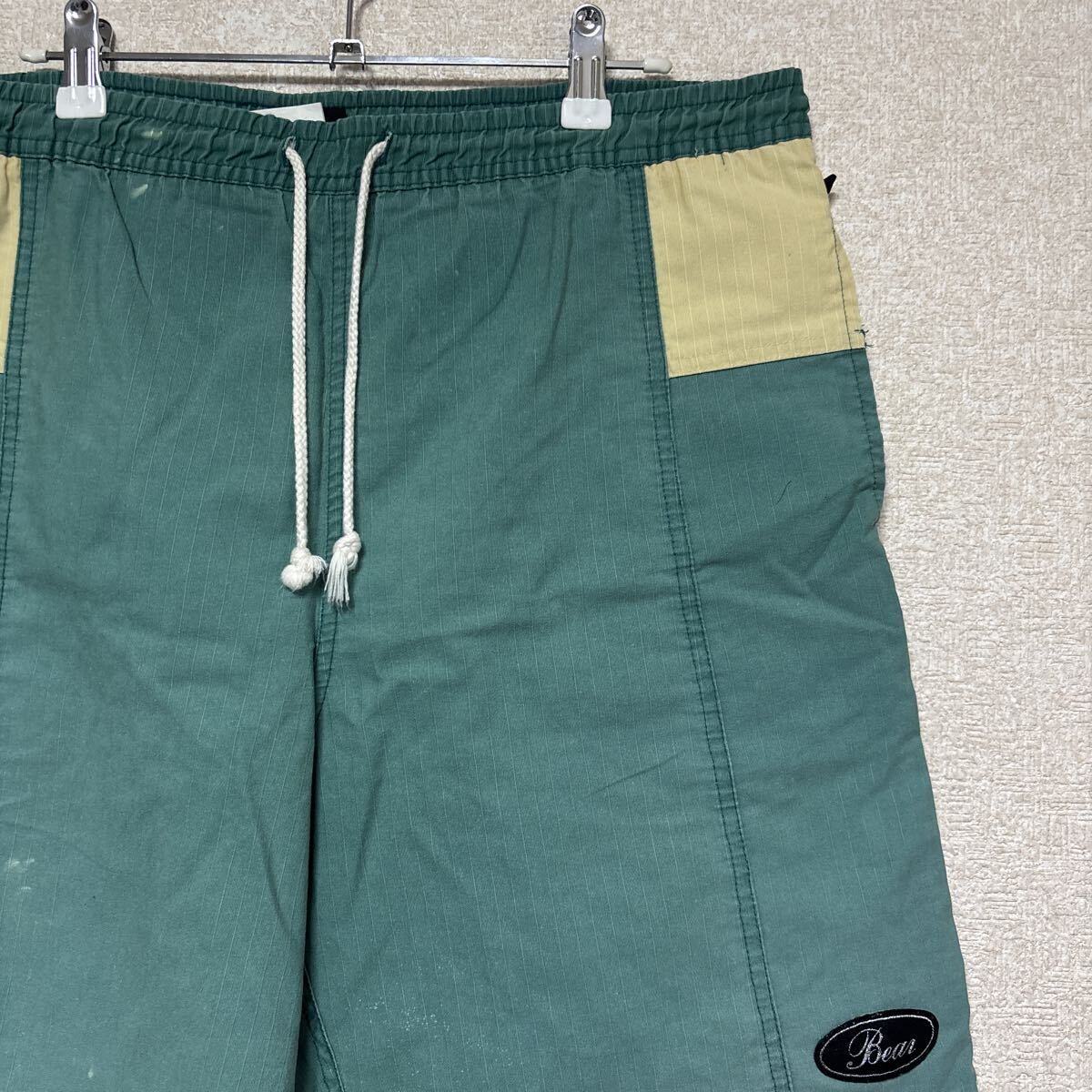 【絶妙フェード感】 90s BEAR SURFBOADS ベアサーフボード 海パン ハーフパンツ 100%COTTON Lサイズ サーフパンツ拍卖