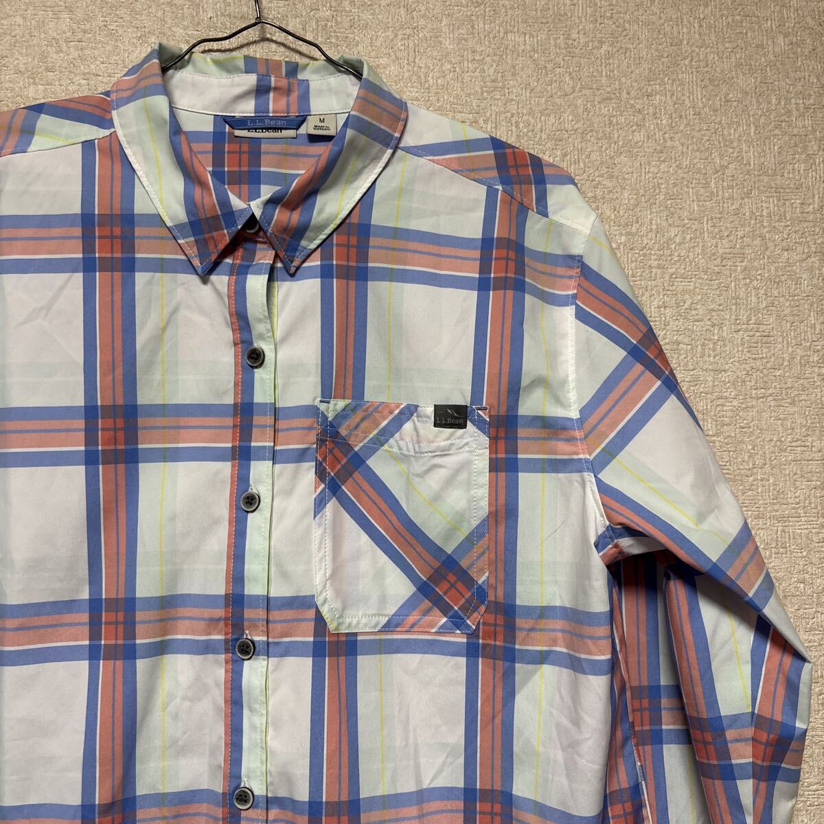 L.L.BEAN エルエルビーン チェック柄 長袖シャツ レディース スモール ボタン アップ ブラウス トップ チェック 長袖 ブルー Mサイズ拍卖