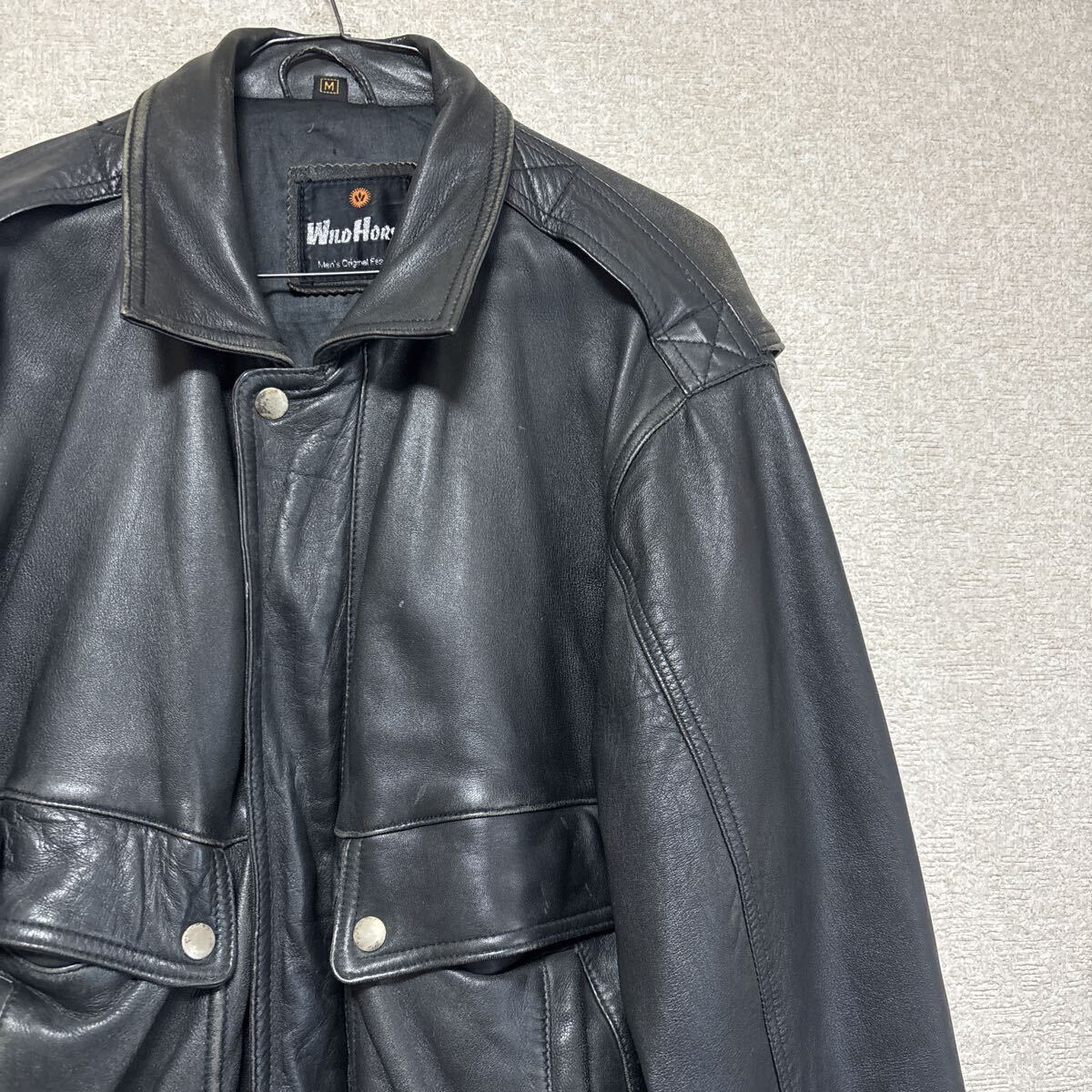 80sWILD HORSE ビンテージ A-2 レザージャケット 革ジャン 羊革 シープスキン メンズMサイズ拍卖