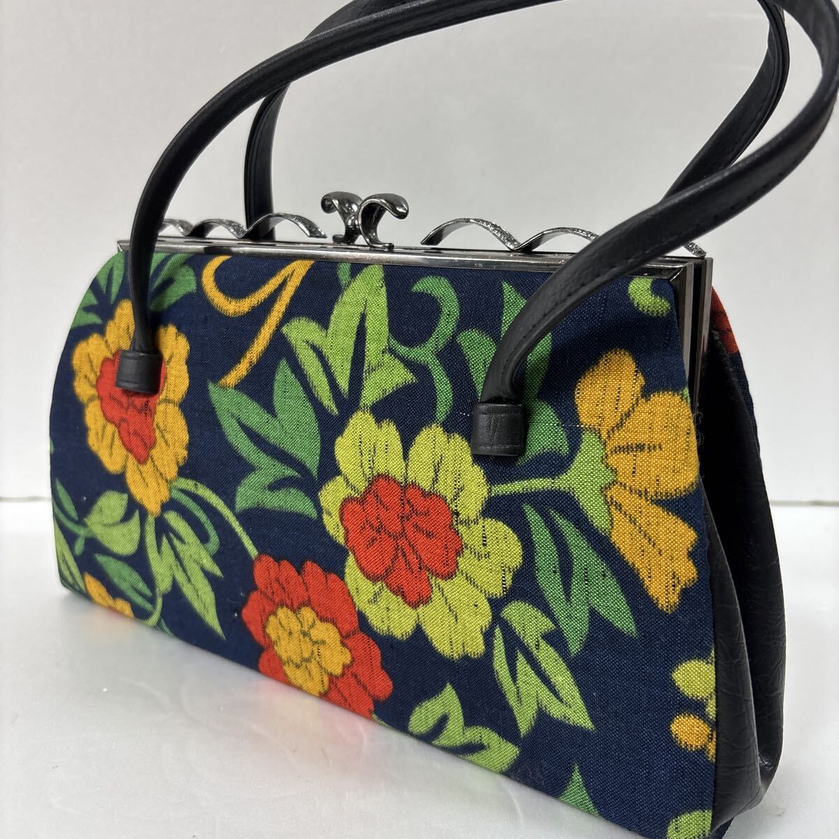 【新品 未使用品】 民芸 染紬 ハンドバッグ がま口バッグ 和装用 洋装用 昭和レトロ 和装バッグ拍卖