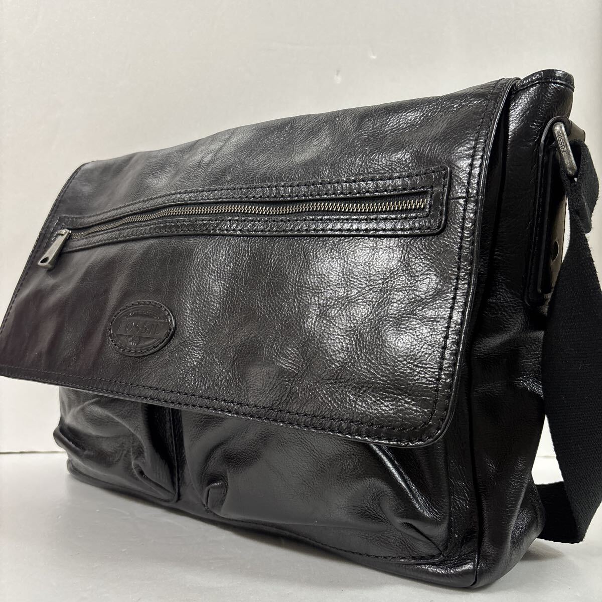 【状態◎ フォッシル FOSSIL バッグ ブリーフケース ビジネスバッグ 鞄 ビジネス メンズ ブラック 2WAY ショルダーバッグ オールレザー拍卖