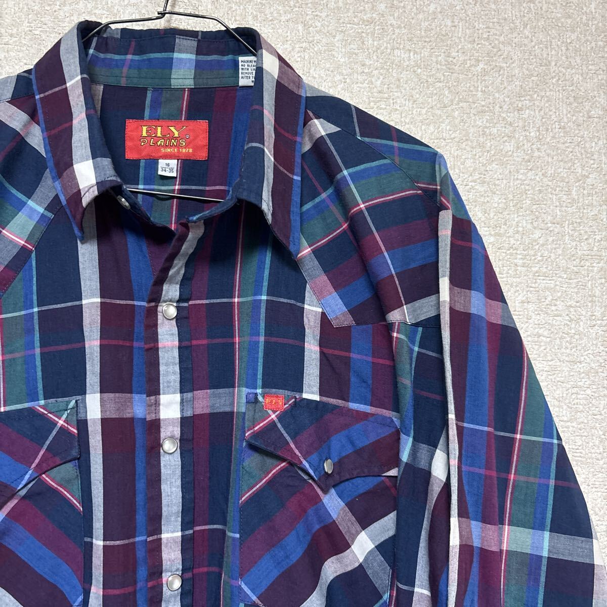 【US古着】ユーズド ELY PLAINS ウエスタンシャツ 長袖 サイズ16 34-35 チェック柄 メンズXLサイズ相当拍卖