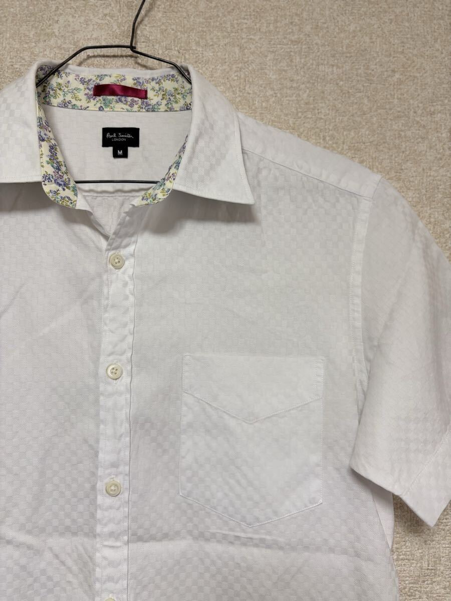 ポールスミス PaulSmith ホワイト 半袖シャツ 半袖カットソー チェック柄 フォーマル ビジネス 通勤 メンズMサイズ拍卖
