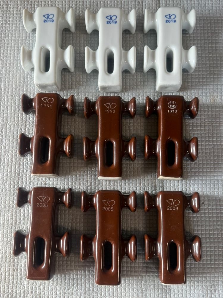 磁器 引留碍子(四耳タイプ) 白×3 茶×6 9個セット 訳有り未使用拍卖