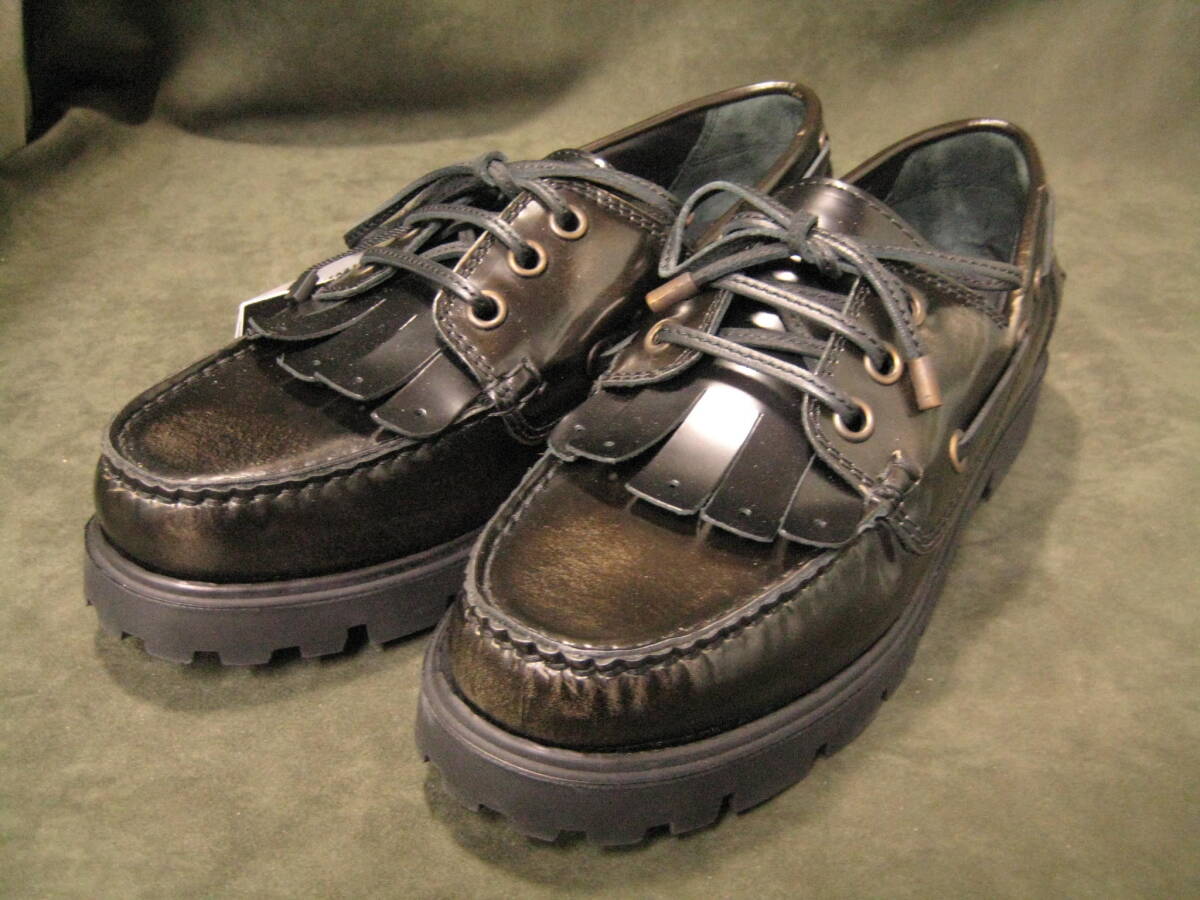 未使用 ZARA ザラ ダメージ加工 レザーデッキシューズ UK9 (27.5cm)  ブラック 靴拍卖