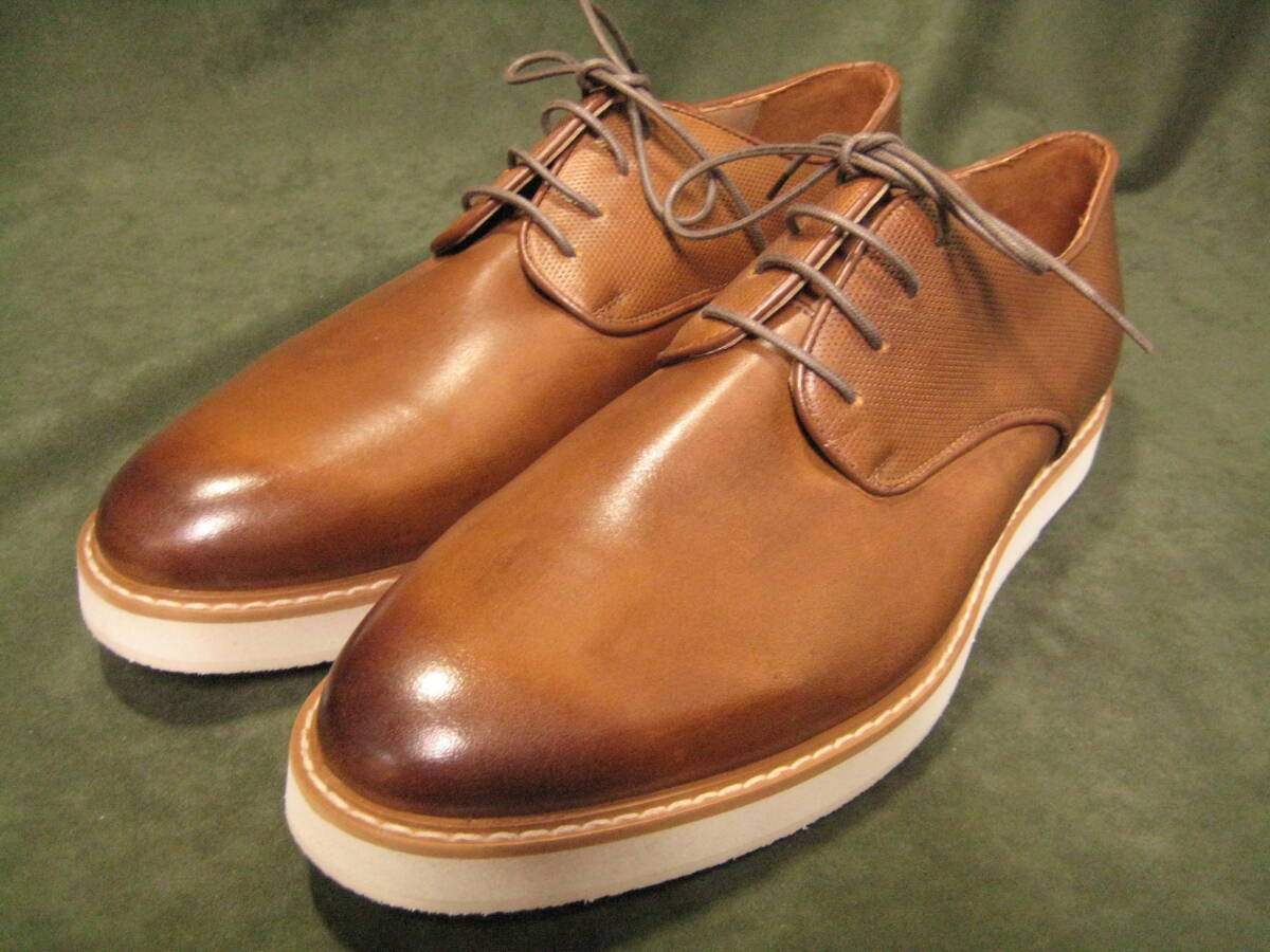 未使用 ZARA ザラ オールレザー プレーントウ シューズ 焦がし加工 43・27.5cm 靴 シューズ拍卖