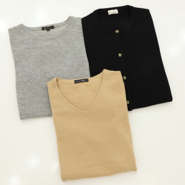 ☆高島屋他 カシミヤ100セーター&カーディガン3枚組拍卖