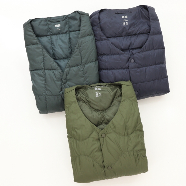 ☆ノーカラ― ユニクロ ダウンベスト3枚組 KHAKI他拍卖